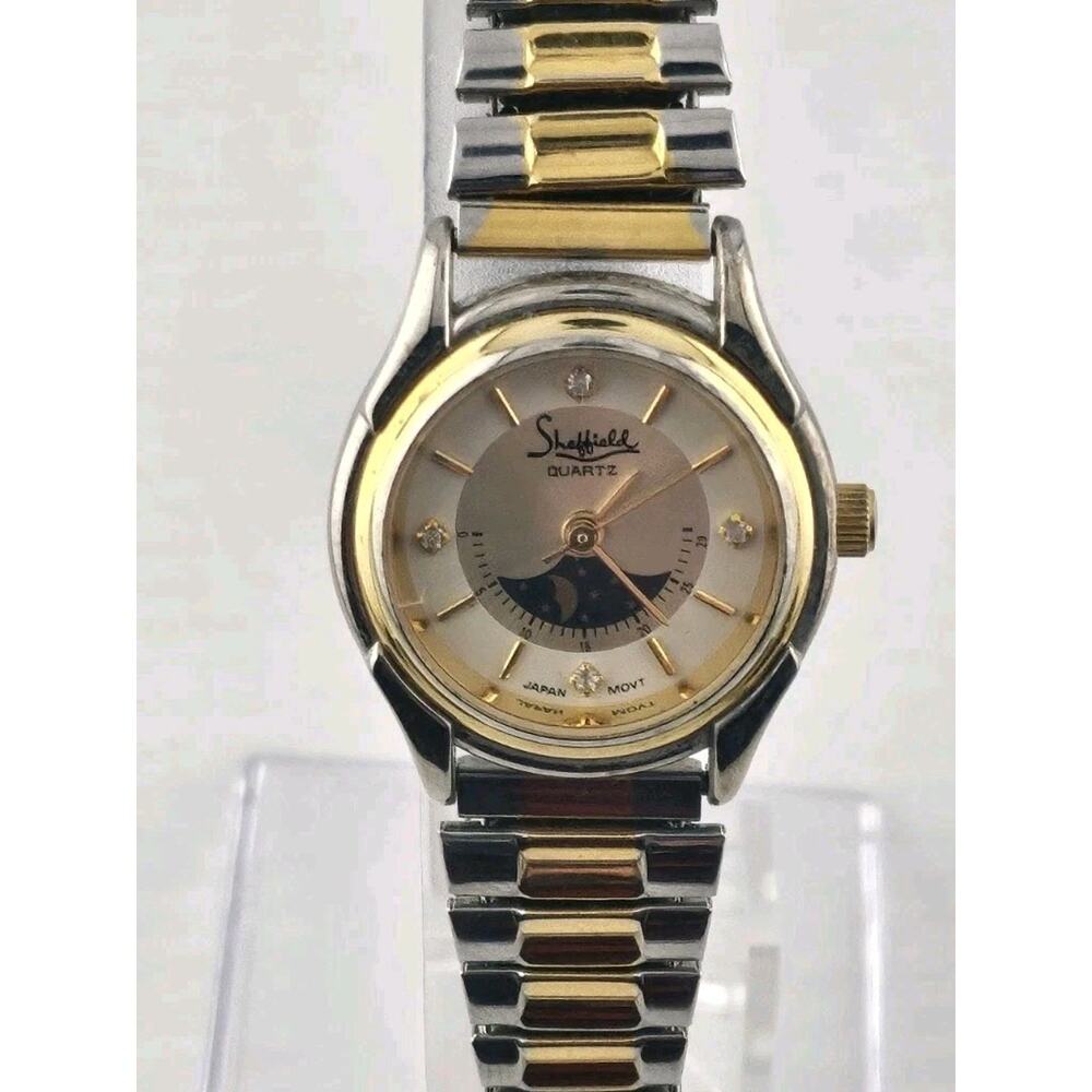 Gorgeous Ladies Sheffield Moonphase Quartz Watch New Battery Runs Crystal Dial